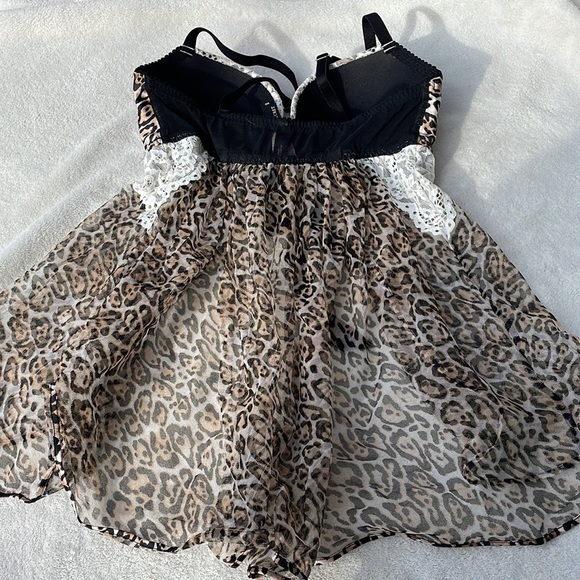 Victoria’s Secret (34D) Sheer Mesh/Lace Babydoll lingerie top leopard print NWT - Picture 3 of 7